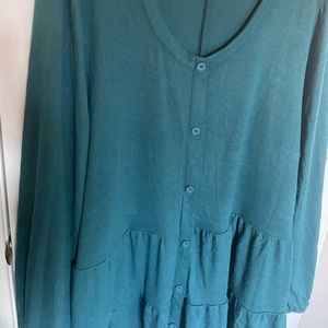 Lane Bryant Teal Peplum Top with Balloon Sleeves and Buttons (26/28)